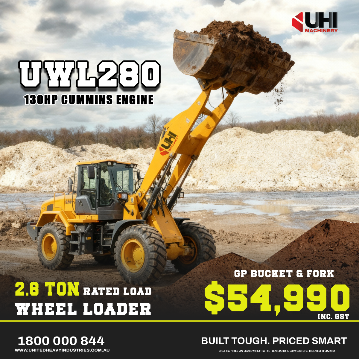 UWL280 2.8T Wheel Loader with 130HP Cummins Engine | UHI
