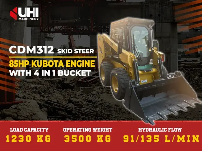 CDM312 1.2T Skid Steer Loader with 85HP Kubota Engine | UHI Machinery