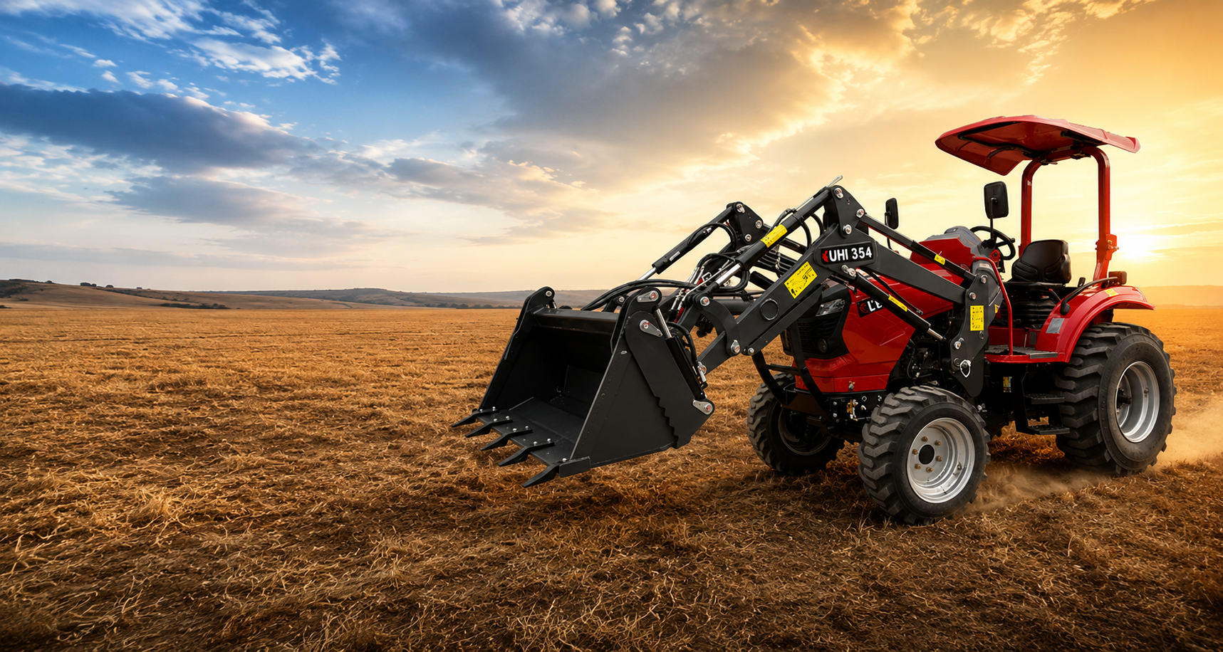 UHI red tractor with front loader on an Australian rural property