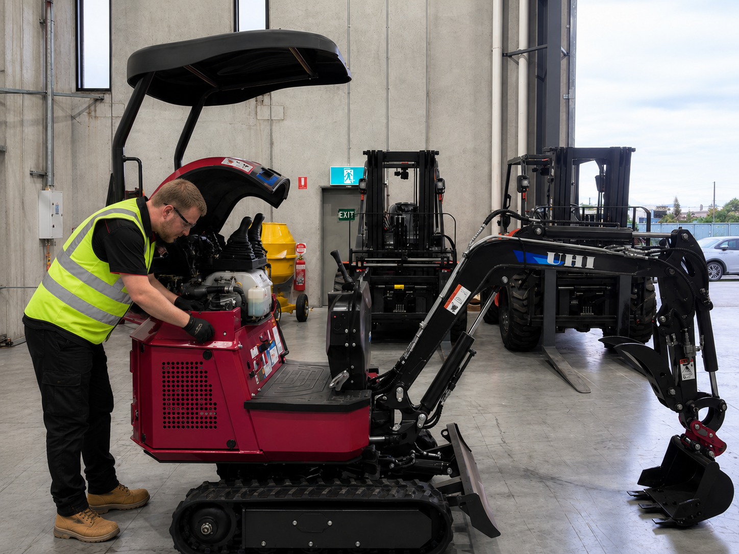 UHI technician inspecting machinery during a pre-delivery inspection