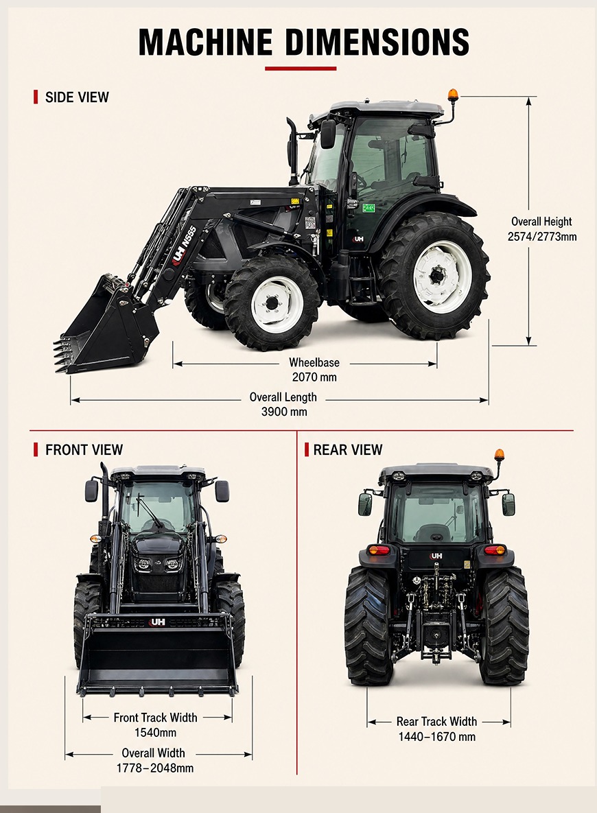 LGF654P machine dimensions and side front rear views